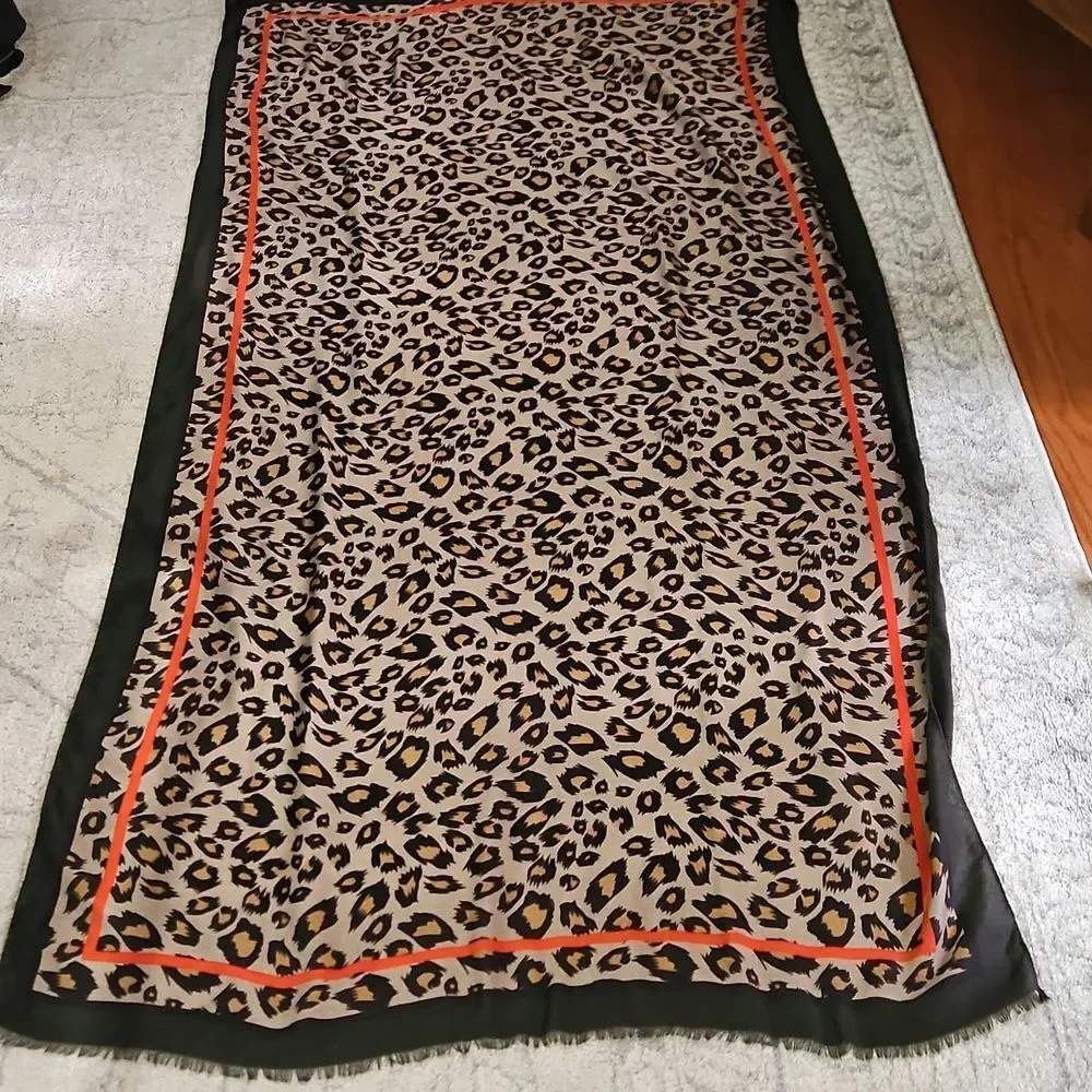 Large Leopard Print Scarf with Red Accents